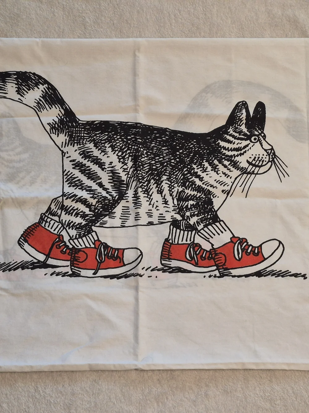 Vintage B. Kliban Cat in Red Sneakers King Pillowcase Burlington Percale USA